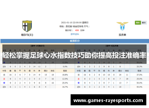 轻松掌握足球心水指数技巧助你提高投注准确率